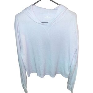 Hollister Women’s Light Blue Hooded Thin Waffle Knit Pullover Sweater MEDIUM